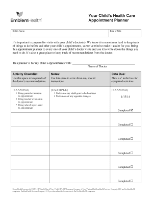 Child's Health Care Appointment Planner