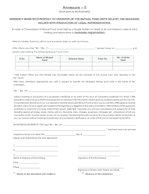 Indemnity Bond for Mutual Fund Transfer