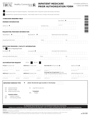 Inpatient Medicare Prior Authorization Form