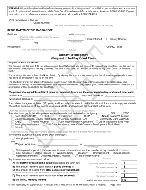 Texas Affidavit of Indigency