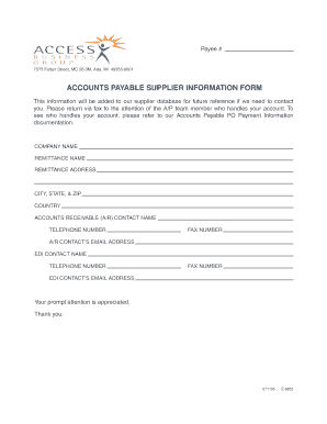 Accounts Payable Supplier Information Form