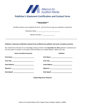 Publisher's Statement Certification and Contact Form