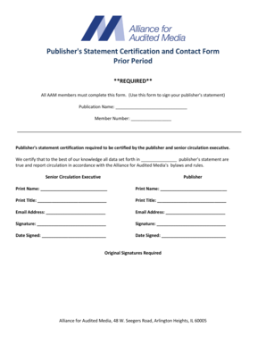 Publisher's Statement Certification Form