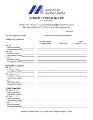 Price Change Form