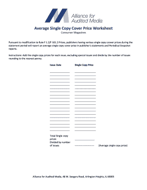 Average Single Copy Cover Price Worksheet