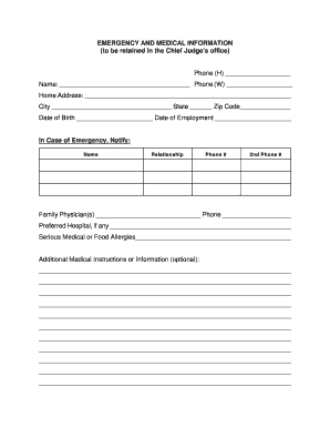 Emergency and Medical Information Form