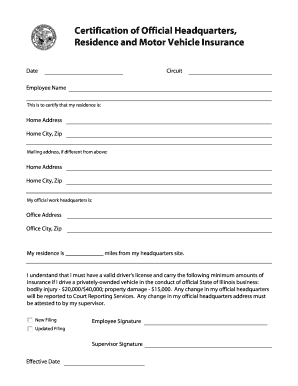 Illinois Employee Headquarters and Insurance Certification