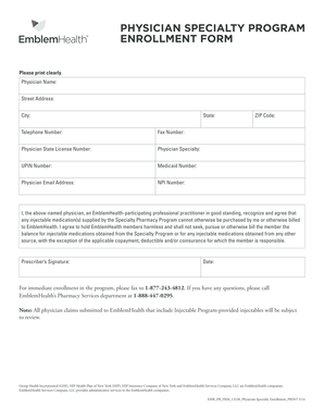 Physician Specialty Program Enrollment Form