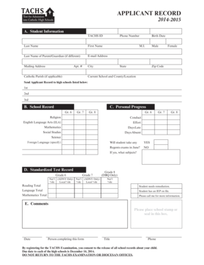 TACHS Applicant Record Form