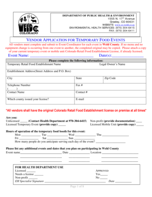 Vendor Application for Temporary Food Events