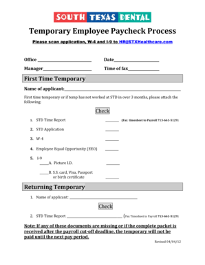 Temporary Employee Paycheck Process Form