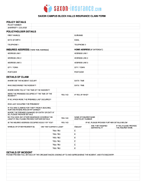 Saxon Campus Block Halls Insurance Claim Form