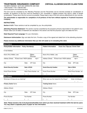 Trustmark Critical Illness/Cancer Claim Form