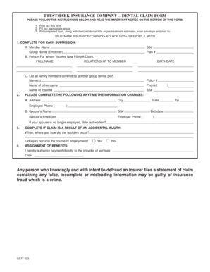 Trustmark Insurance Dental Claim Form