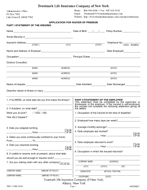 Application for Waiver of Premium