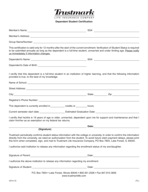 Dependent Student Certification Form