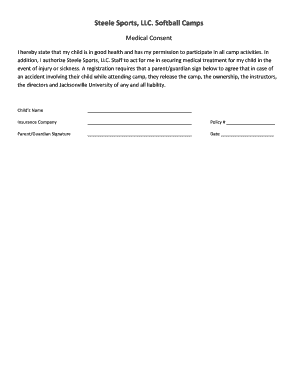 Steele Sports Softball Camp Medical Consent
