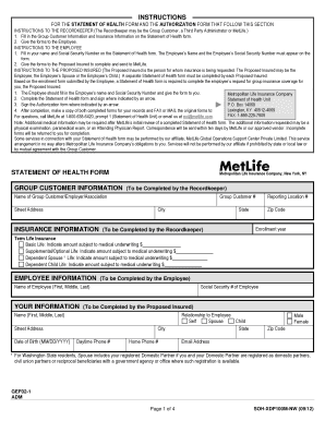 MetLife Statement of Health Form