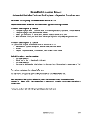 MetLife Statement of Health Form SOH2000