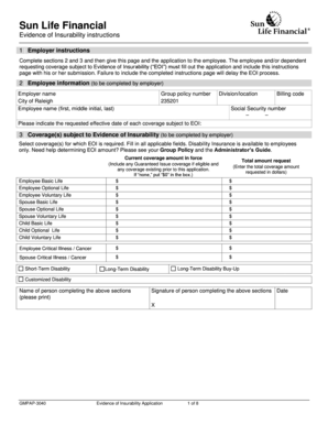 Sun Life Evidence of Insurability Application