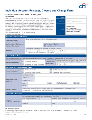 Citibank Government Travel Card Reissue Closure Form