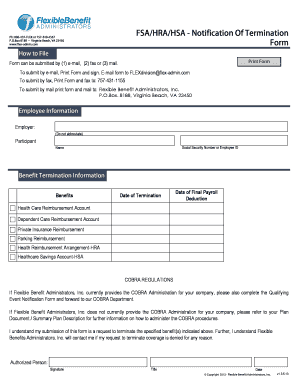 FSA/HRA/HSA Termination Notification