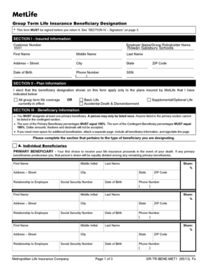 Group Term Life Insurance Beneficiary Designation