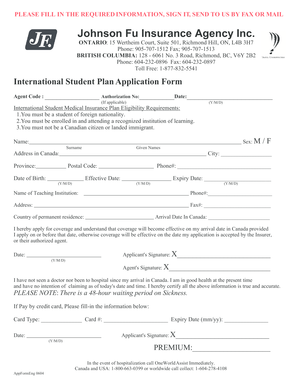 International Student Medical Insurance Plan Application Form