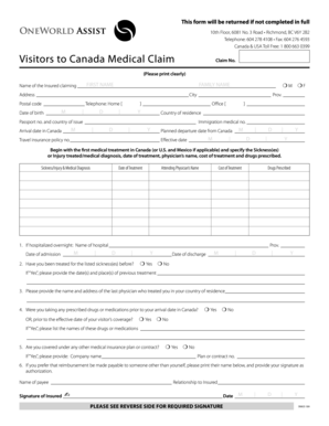Canada Visitor Medical Claim Form