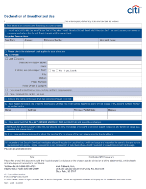 Citibank Fraud Declaration Form