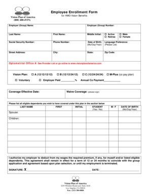 Employee Vision Plan Enrollment Form