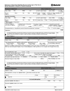 Dependent Eligibility Statement for Handicapped Individuals
