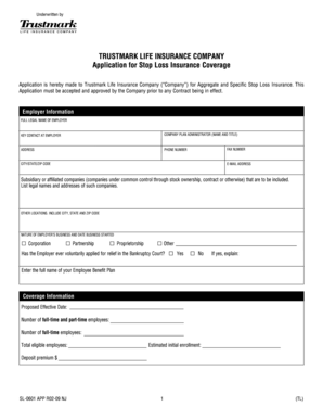 Stop Loss Insurance Application