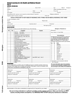 Learning for Life Annual Health and Medical Record