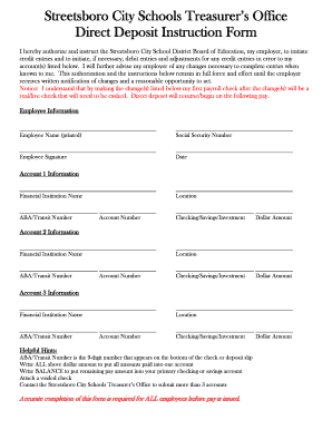Streetsboro Direct Deposit Instruction Form