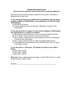 Pea River Electric Cooperative Deposit Information Form