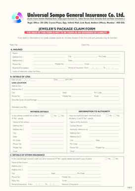 Jeweler's Package Claim Form