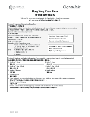 Hong Kong CignaLinks Out-of-Network Claim Form