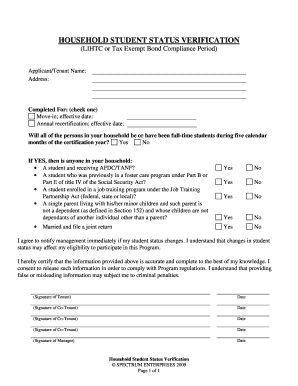 Household Student Status Verification Form