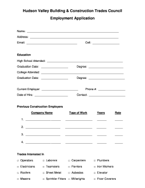 Hudson Valley Construction Employment Application