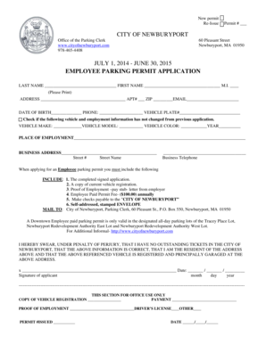 Employee Parking Permit Application
