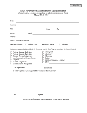 Annual Report of Ordained Minister