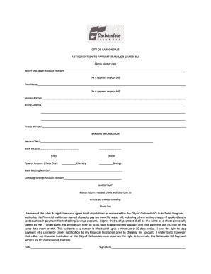 City of Carbondale Auto Debit Authorization Form