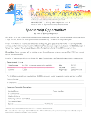 Tampa International Airport 5K Runway Fun Run Sponsorship Form
