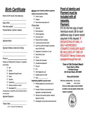 Birth Certificate Request Form