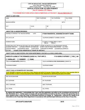 Texas City Alarm Permit Application