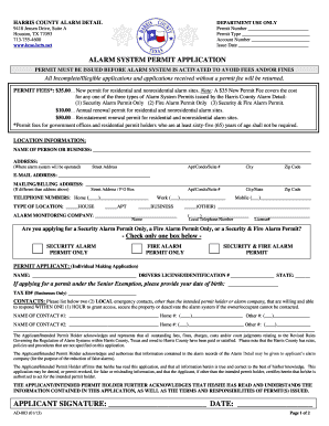 Harris County Alarm System Permit Application