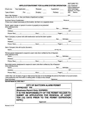Alarm System Operation Permit Application