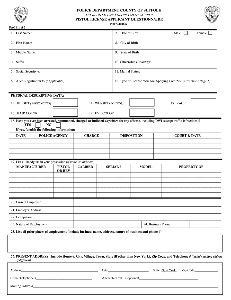 Suffolk County Pistol Permit Application 