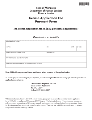 Minnesota DHS License Application Fee Payment Form